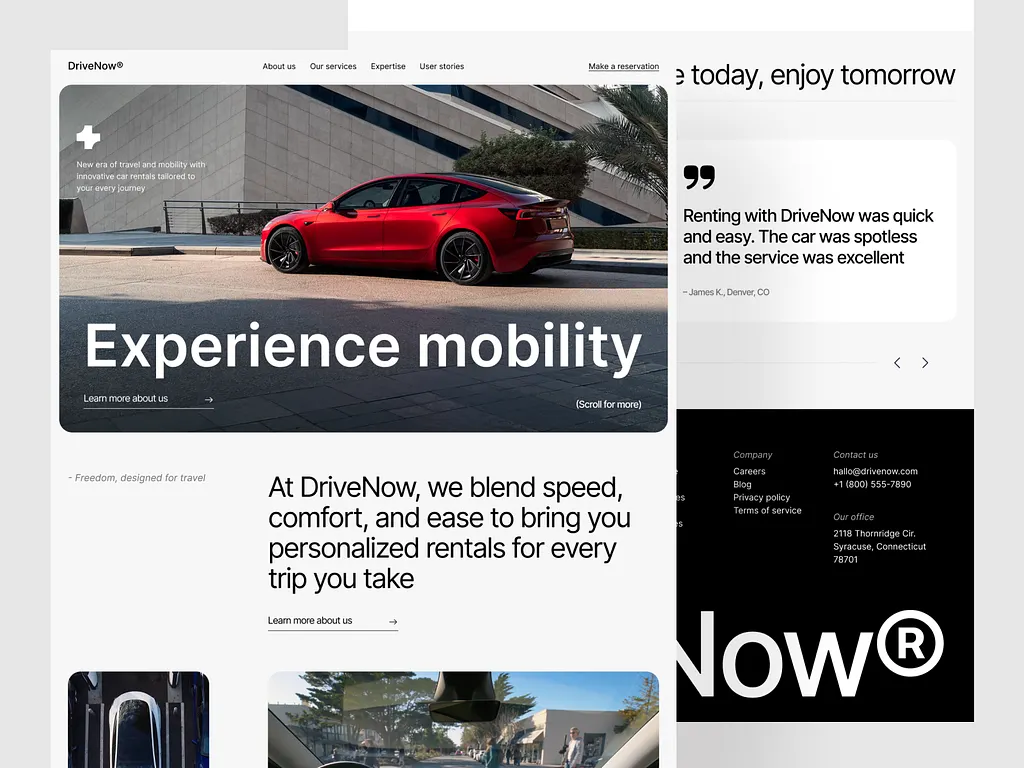 Screenshot projekta DriveNow — web aplikacija za rentiranje automobila, izrada Maxton Studio